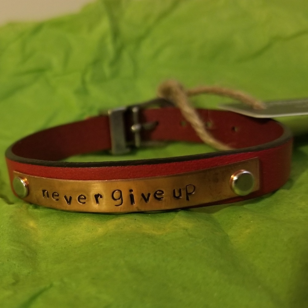 Leather Bracelet w Stamped Metal Quote